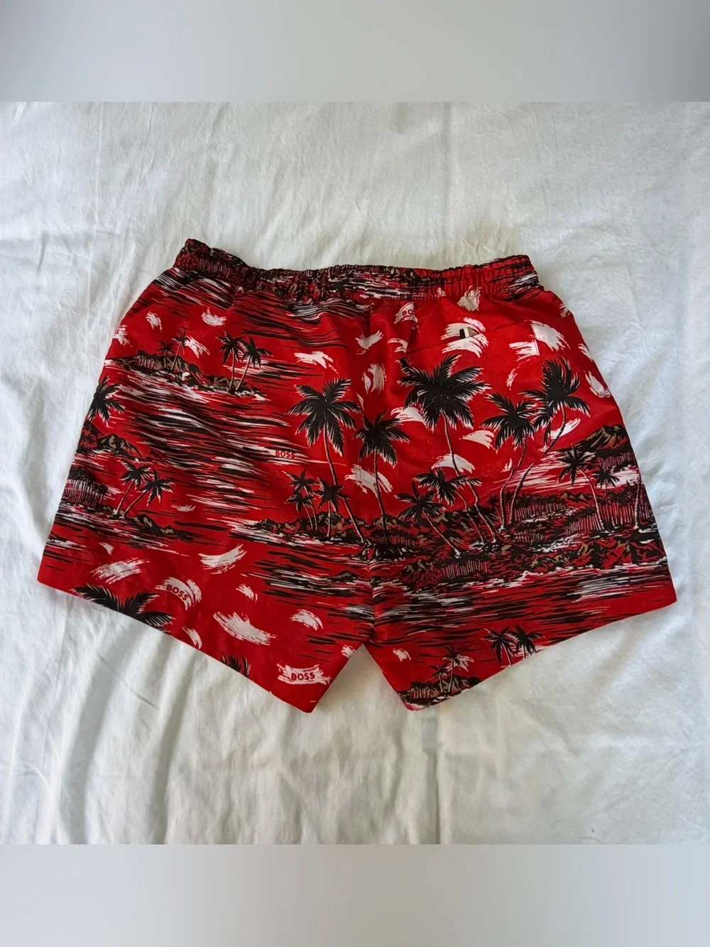 Boss Red Springfish Palm-Print Swim Trunks